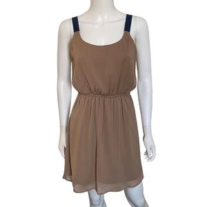 Taupe Brown textured chiffon mini dress